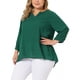 thumbnail image 4 of Blusa de gasa de mujer plus size Agnes Orinda con cuello partido, dobladillo alto-bajo, mangas 3/4, 2024, 2X, verde, 4 of 6