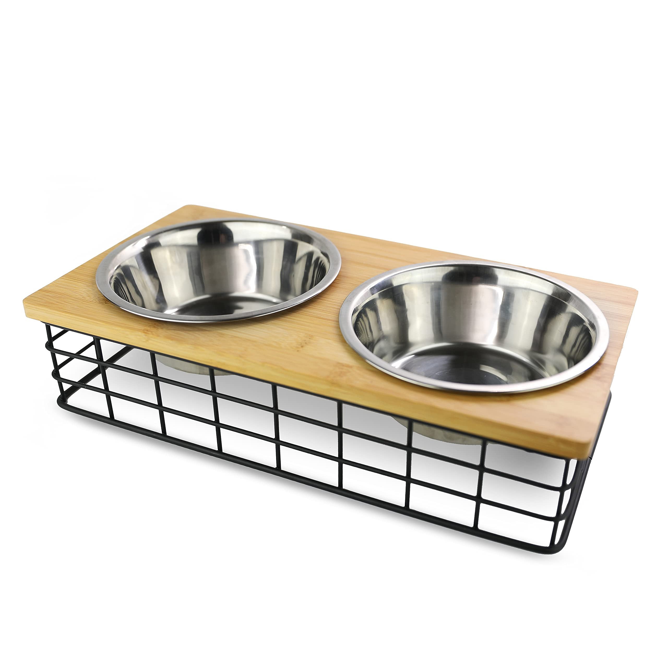 Barkley & Evans Elevated Double Pet Feeder, Removable Stainless Steel Bowls on Metal Stand, Raised Feeding Station for Pets, Dogs & Cats, Wet or Dry Food and Water - 1 Quart Bowls 32 fl. oz