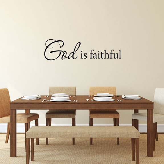 VWAQ God is Faithful Wall Decal Inspirational Quote Bible Scripture Wall Sticker (30"W X 8.25"H Black)