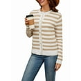 thumbnail image 2 of Women'S Cardigan Sweaters Striped Open Front Button Down Knitted Coat Cropped Fall Outwear White-Brown M, 2 of 9