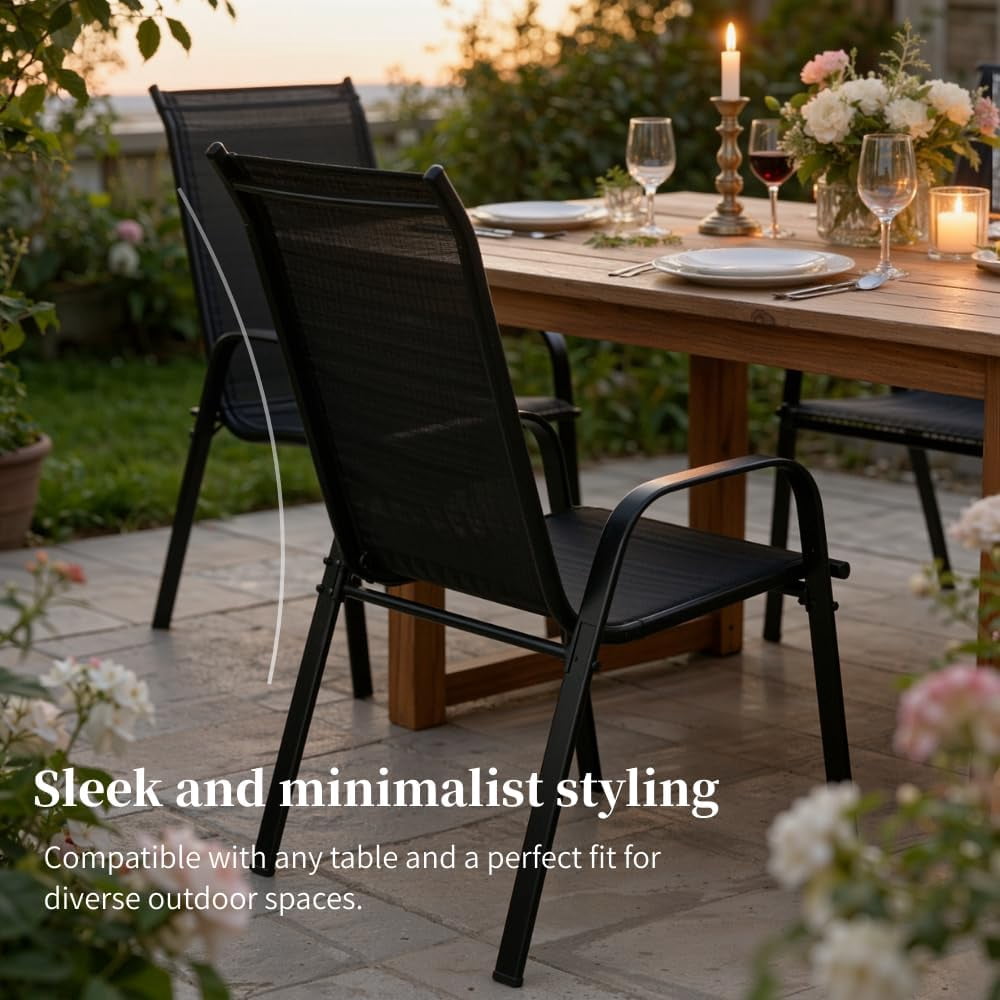 LAZY BUDDY Patio Dining Chairs Set of 6, Outdoor Stackable Dining Furniture Set, All Weather Dining Chairs Set for Backyard Deck Poolside