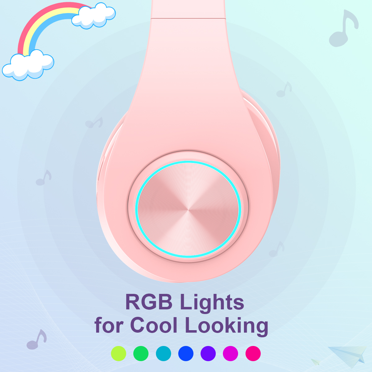 Hoey Bluetooth Kids Headphones, Foldable, 12H Battery, Pink photo 2