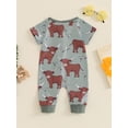 thumbnail image 4 of Nygoyerh Baby Girls Boys Western Summer Jumspuit Cow Print Short Sleeve Front Zipper One Piece Romper Newborn Infant Cute Bodysuit for Casual Daily 3M 6M 12M 18M, 4 of 9