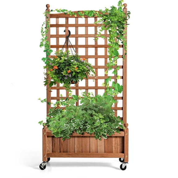 Spaco 50 Inch Wood Planter Box with Trellis Mobile Raised Bed for Climbing Plant, Planter Raised Beds, Planter Boxes Outdoor, Raised Beds for Gardening