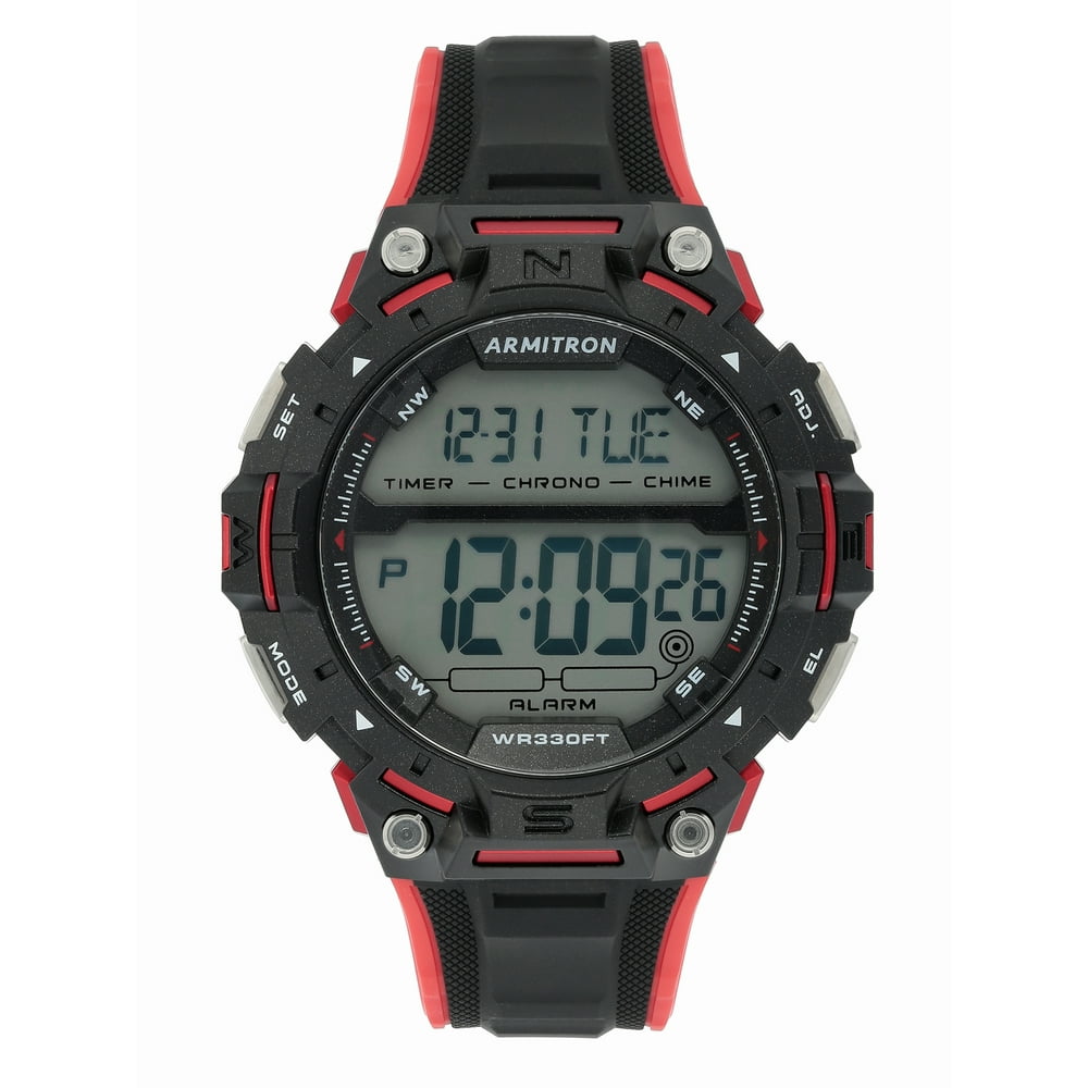 Armitron Armitron Unisex Black Digital Watch with Red Accents