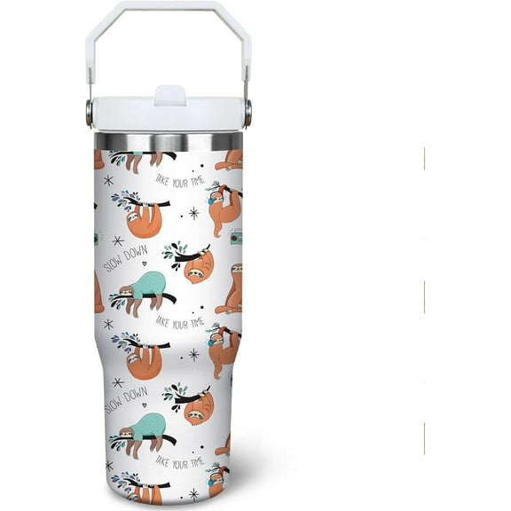 30 oz Sloth Tumbler with Handle Gifts for Sloth Lover 30oz Stainless Steel Travel Cup Mug Water Bottle
