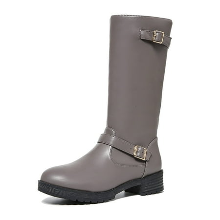 

Ediodpoh Women s Winter Leather Strap Side Zipper Mid Calf Boots Temperament Comfortable Boots Womens Booties Grey 8