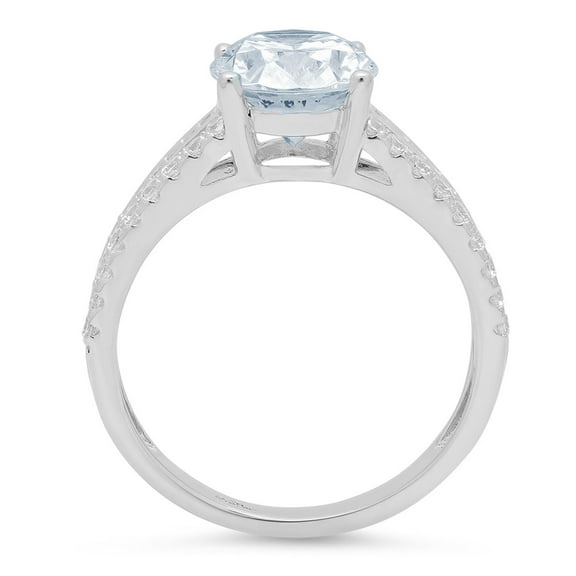 2.32 ct Oval Cut Natural Sky Blue Topaz Solitaire with Accents Engagement Ring for Women in 18K White Gold