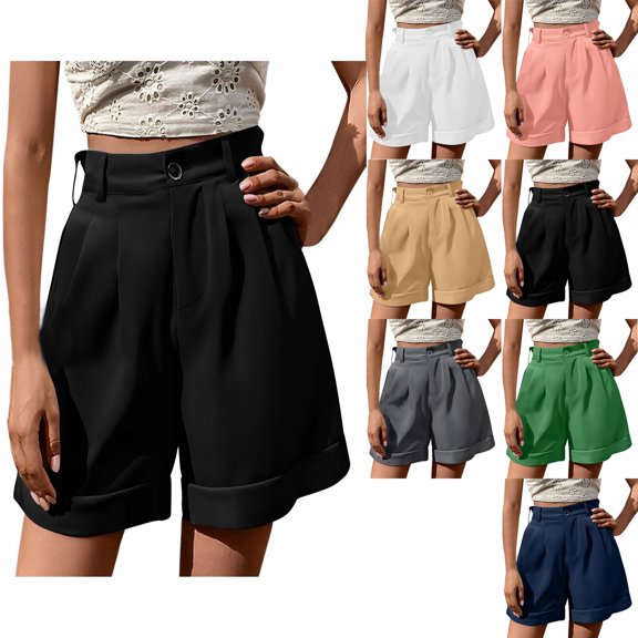 Women's Summer Solid Color Casual Commuting Pleated Elegant Work Pants With Side Pockets Business Outfits Athletic Stretchy Going Out Everyday Shorts