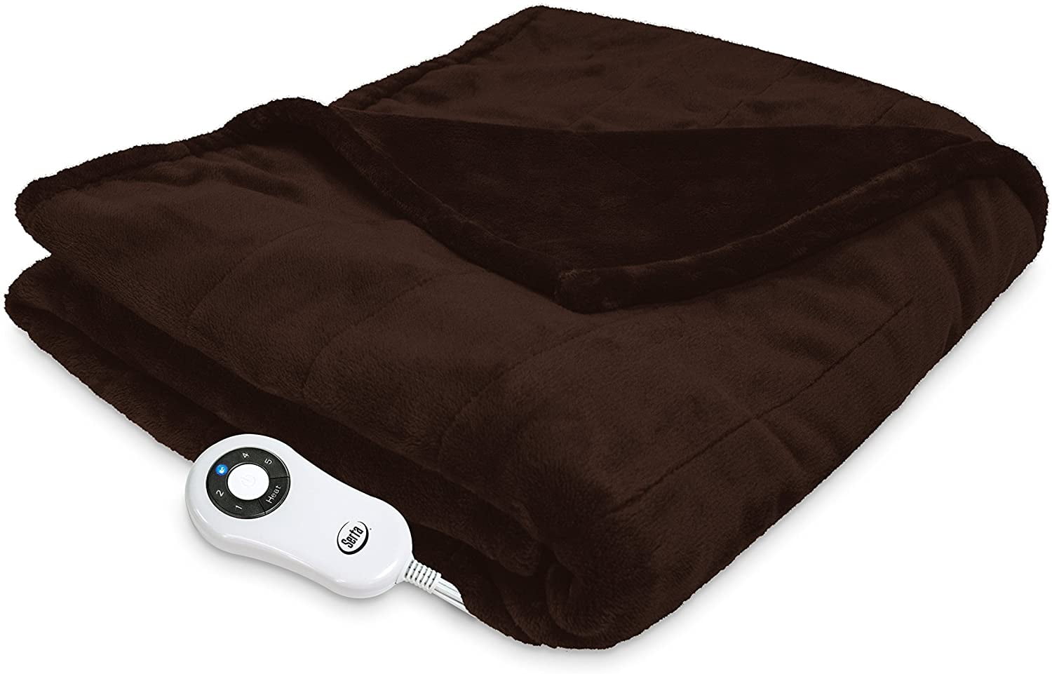 Serta Silky Plush Electric Heated Warming Throw Blanket Chocolate Brown