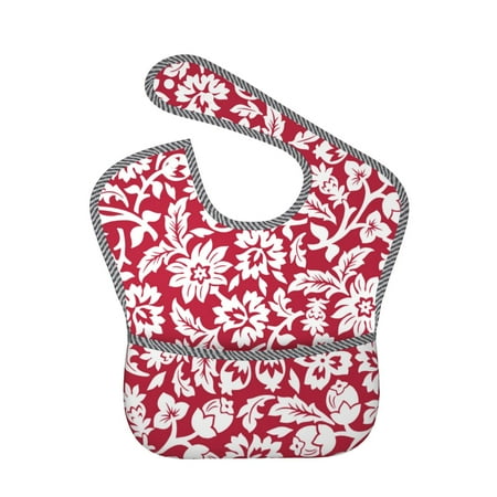 Bingfone Mess-Proof Baby Bib - Waterproof Bib For Baby Boy Or Girl With Food Catcher Pocket, Unisex-Red Flowers