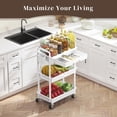 thumbnail image 7 of Rolling Utility Cart with Drawer 3 Tier, Utility Storage Organizer with Plastic Shelf & Lockable Wheels Multifunctional Storage Cart for Kitchen, Bathroom, Office, Living Room, White, 7 of 7