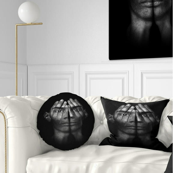 Designart Hands Covering Eyes - Abstract Throw Pillow - 12x20