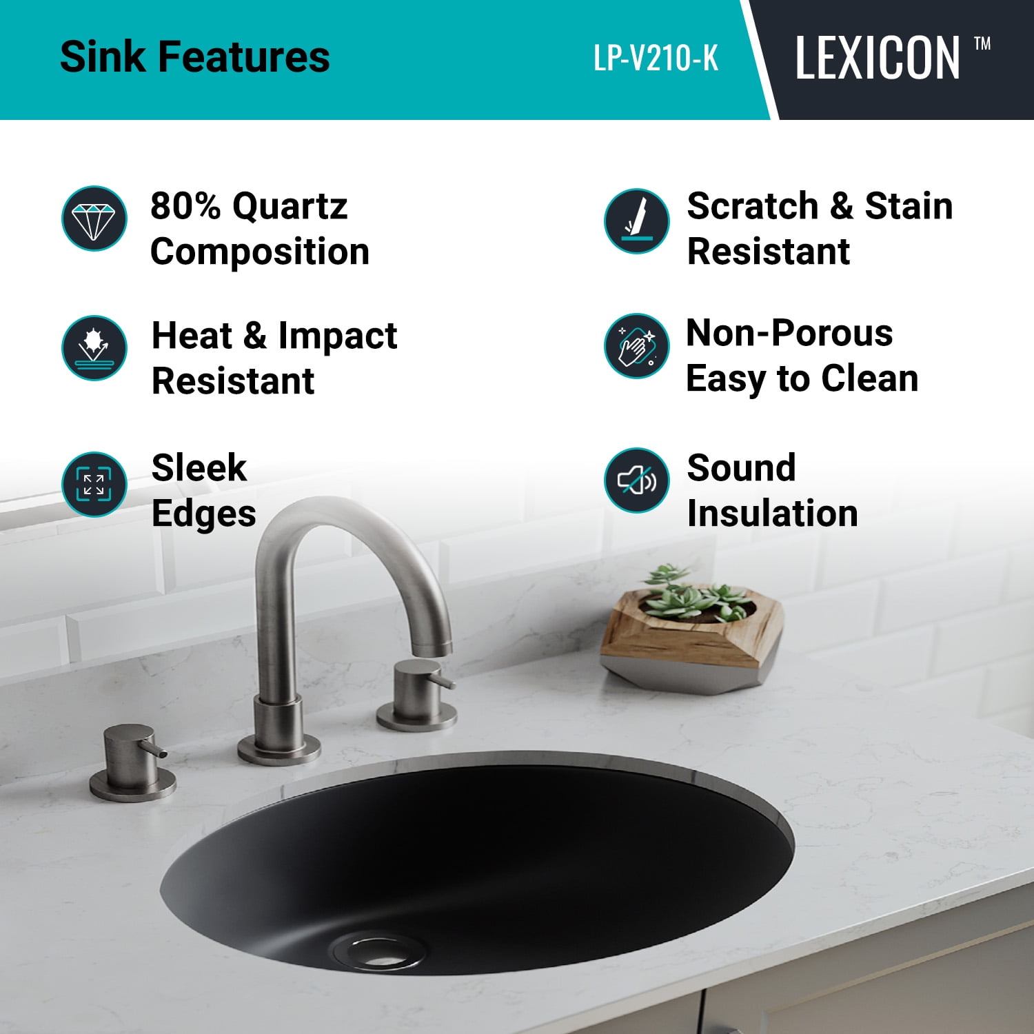 19" Oval Quartz Vanity Bathroom Sink, Galaxy Black Drop-In Sink, Undermount Bathroom Sink, Granite Vanity Basin by Lexicon Platinum LP-V210-K