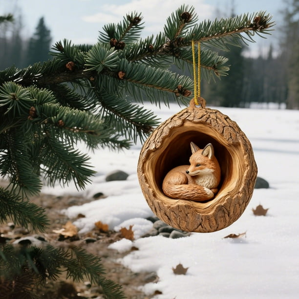 Herunwer Animal Christmas Ornament, Owl & Raccoon 2D Acrylic Hanging Ornaments for Christmas Tree, Holiday Decoration
