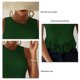 thumbnail image 4 of Mujeres Top sin mangas cuello redondo blusa frente borla empalme corto Top blusa de color puro, 4 of 5