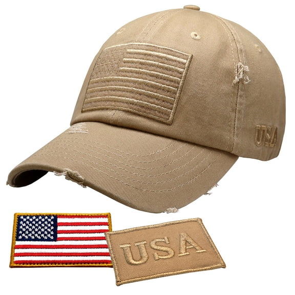 ANTOURAGE American Flag Distressed Vintage Tactical Baseball Hat for Men & Women  2 Patriotic Patches