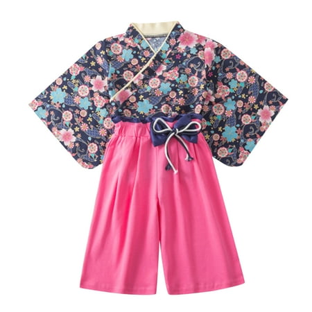 

LEIWAO Outfits For Toddler Girls Kids Toddler Baby Girls Spring Summer Floral Cotton Print Short Sleeve Shorts Kimono Pajamas Clothes Child Street Wear Summer Clothing Set