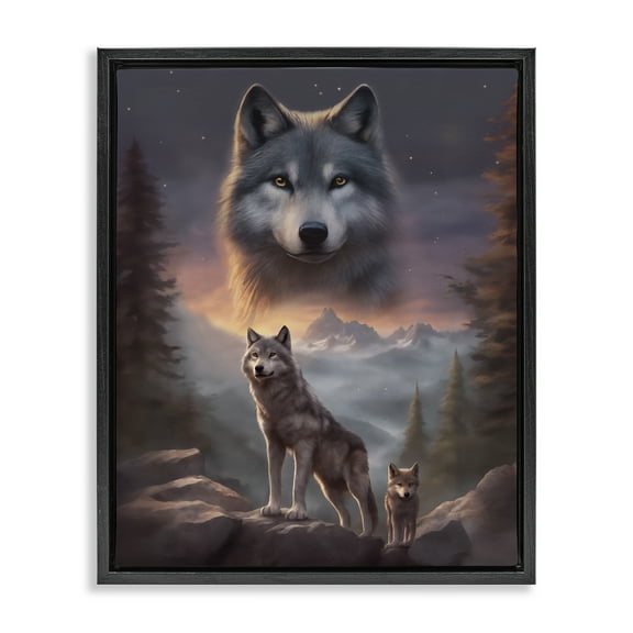 Stupell Industries Ancestor Wolf Motif Animals Painting Black Floater Framed Canvas Art Print Wall Art, 17 x 21