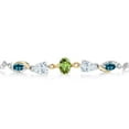 thumbnail image 2 of Gem Stone King 925 Silver and 10K Yellow Gold Green Peridot White Moissanite London Blue Topaz and Lab Grown Diamond Tennis Bracelet for Women By Keren Hanan (1.70 cttw, Adjustable up To 9 inch), 2 of 3