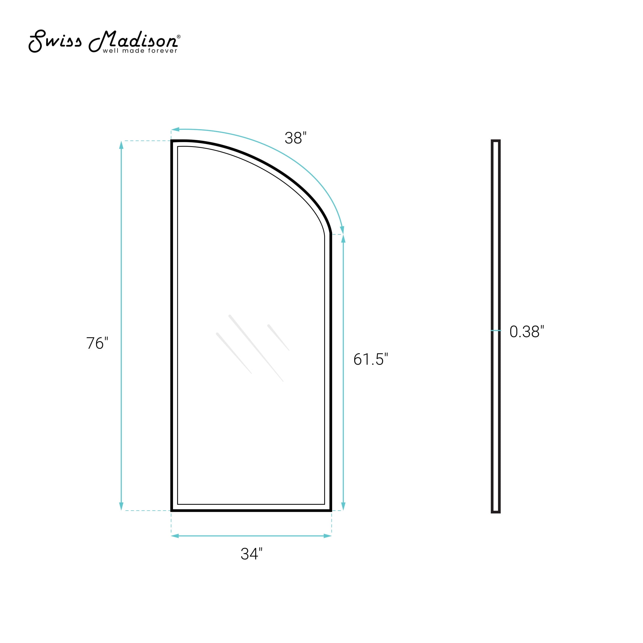 Demi 34 x 76 Framed Fixed 3/8 in. (10mm) Clear Tempered Glass Shower Door with Black Matte Frame