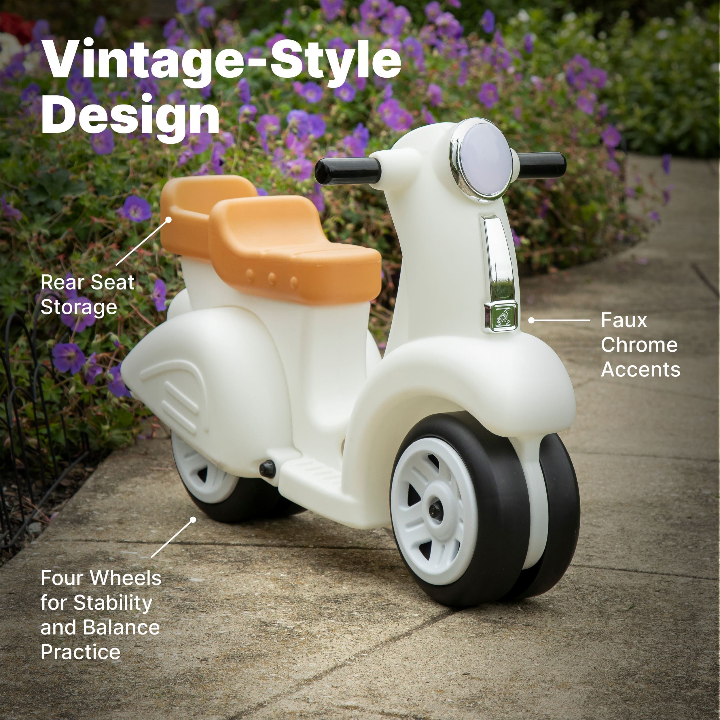 Step2 Ride Along White Scooter Plastic Toddler Foot-to-Floor Riding Toy for Ages 18M-4Y