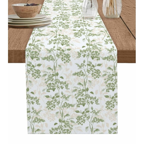 ERUNPONLY Sage Green Fruit Table Runner - 90 Inch Long Vintage Plant Nature Botanical Flower Cotton and Linen Blended Dress Scarves Farmhouse Table Runner for Kitchen Dining, Coffee Table, 13"x90"