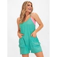 thumbnail image 5 of Womens Summer Casual Sleeveless Rompers Loose Spaghetti Strap Shorts Overalls Outfits Jumpsuits with Pockets Green XXL, 5 of 9