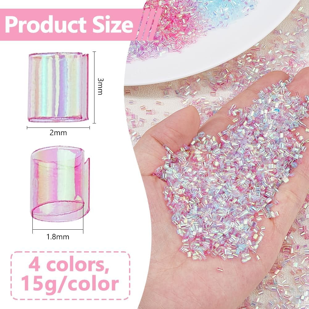 60G 4 Colors Crispy Bingsu Beads Iridescent Soft Straw Tube Beads 3D Glitter Plastic Beads Assortment Crunchy Slime Microbeads Supplies Light Colors Beads 1 Color/Bag