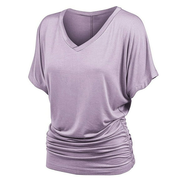 2025 Women's Solid Color V Oversized Shirts for Women Neck Strapless Shawl Sleeve Women's Tunic Blouses Short Sleeve Sequin Top Woman Clothes T Shirt
