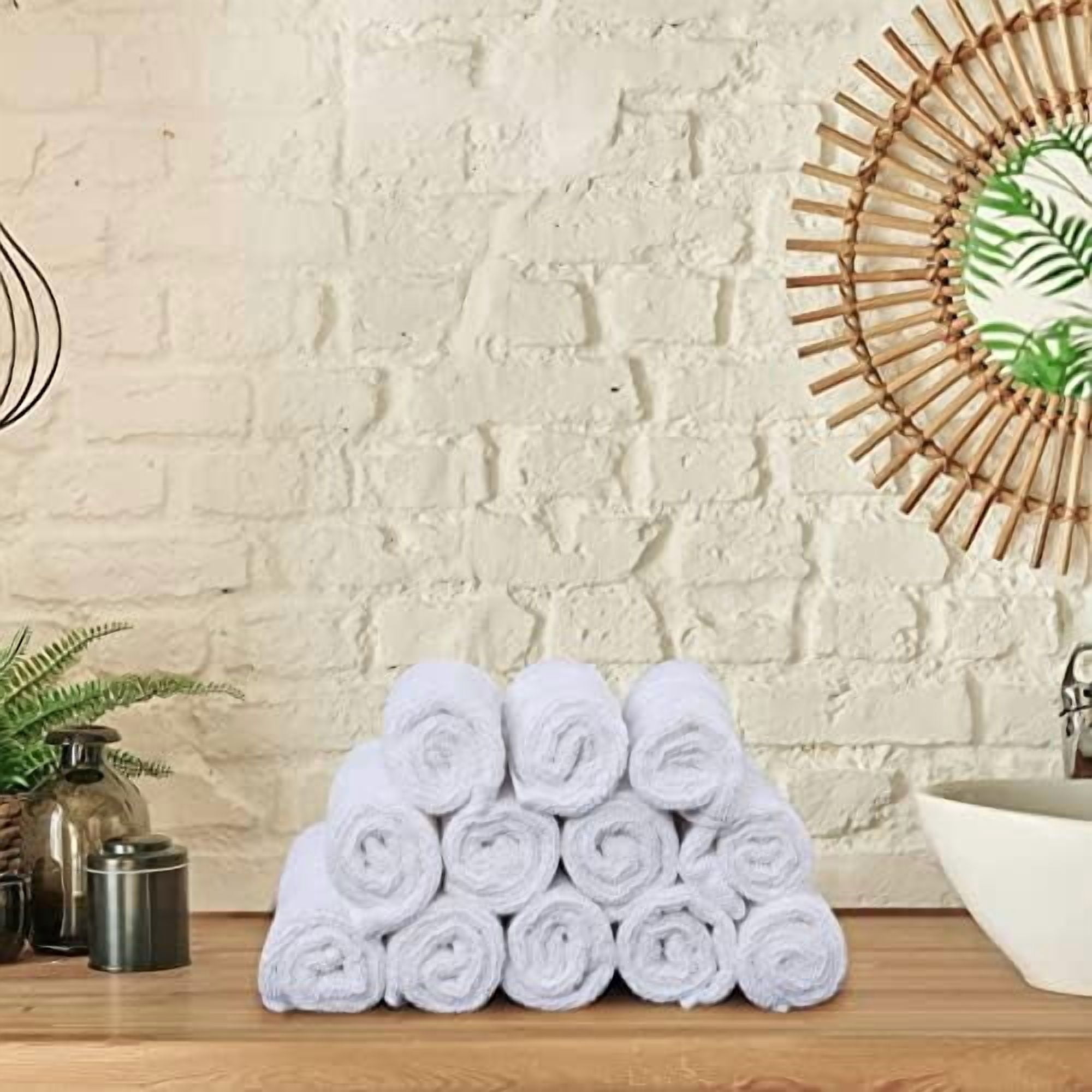 12 Pack Premium Wash Cloths Set, 12 by 12 Inches, 100% Cotton Ring Spun, Highly Absorbent and Soft Feel Washcloths for Bathroom, Spa, Gym, and Face, White