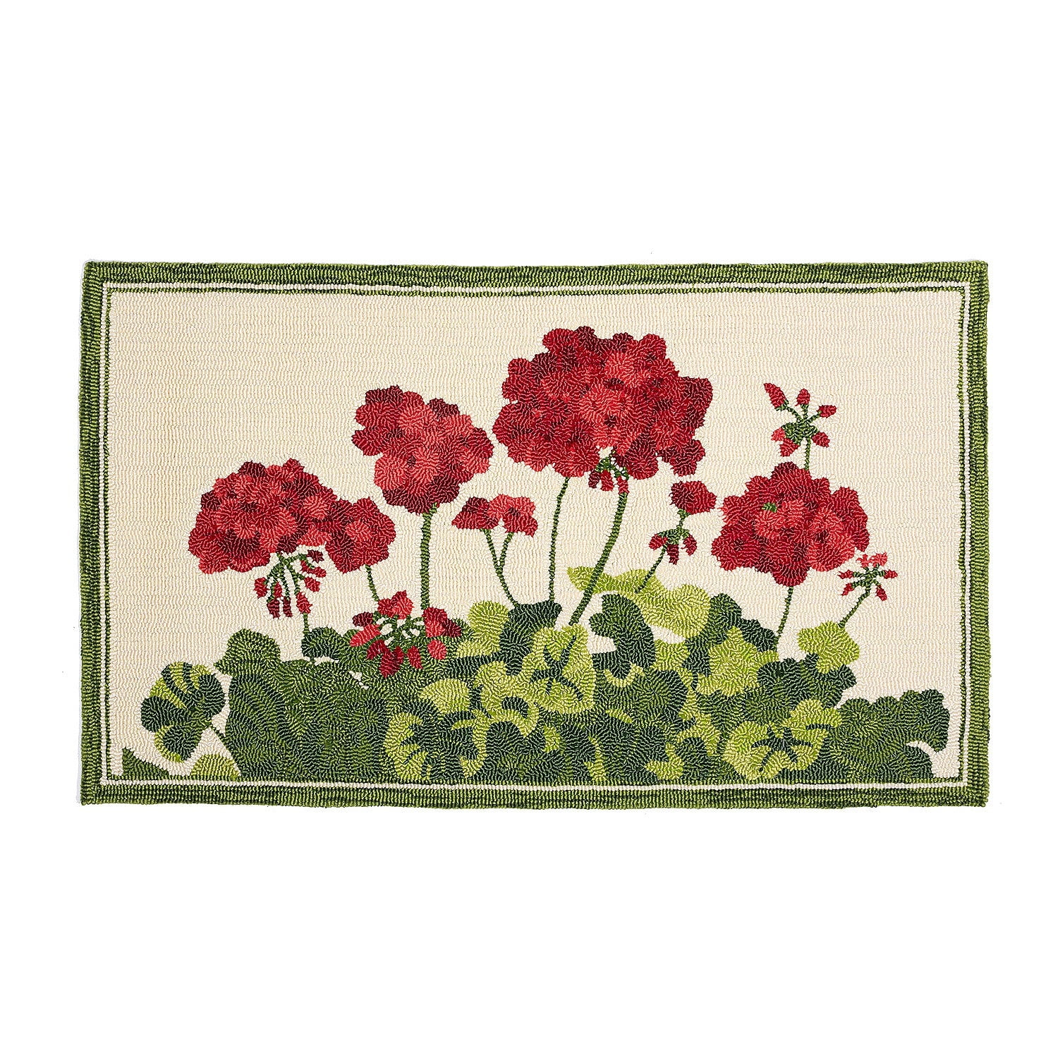 Geranium Red Floral Hand-Hooked Doormat 24"x42"