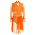 thumbnail image 3 of Nyeemya Women's Shiny Rhinestone Long Sleeve Lyrical Dance Dress Backless Tulle Skirt Leotard Dancewear Orange L, 3 of 5