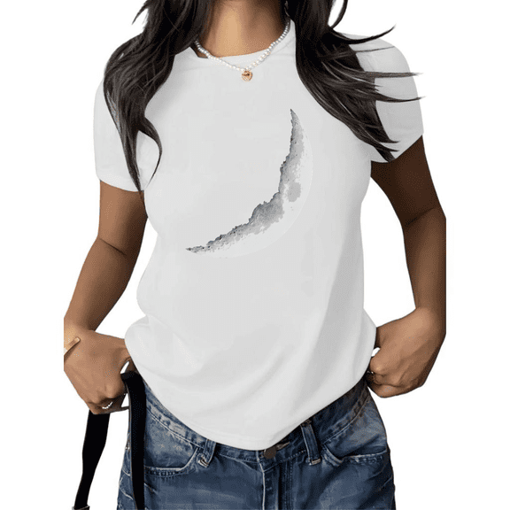 Cozymy Women's Crescent Moon Tee Subtle Lunar Surface Graphic Short Sleeve Crewneck Casual Summer Top S-5XL