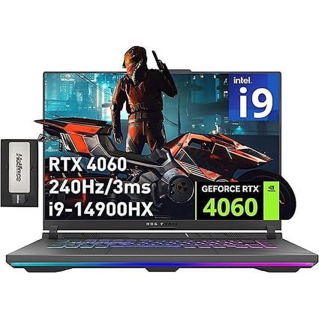 ASUS ROG Strix G16 16 Pouces QHD 240Hz Ordinateur Portable de Jeu, Intel i9-14900HX, NVIDIA GeForce RTX 4060, 64 Go DDR5, 4 To PCIe SSD, Clavier Rétroéclairé, Webcam 720P, Win 11, Gris Éclipse, Station d'Accueil 256 Go
