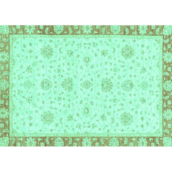 Ahgly Company Machine Washable Indoor Rectangle Oriental Turquoise Blue Traditional Area Rugs, 6' x 9'