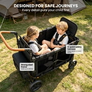 TouHeart Foldable Wagon Stroller for 2 Kids, 3-in-1 Stroller Wagon with Canopy, 5-Point Harness, 180° Adjustable Handlebars, Removable Seat for Toddlers and Child, Black
