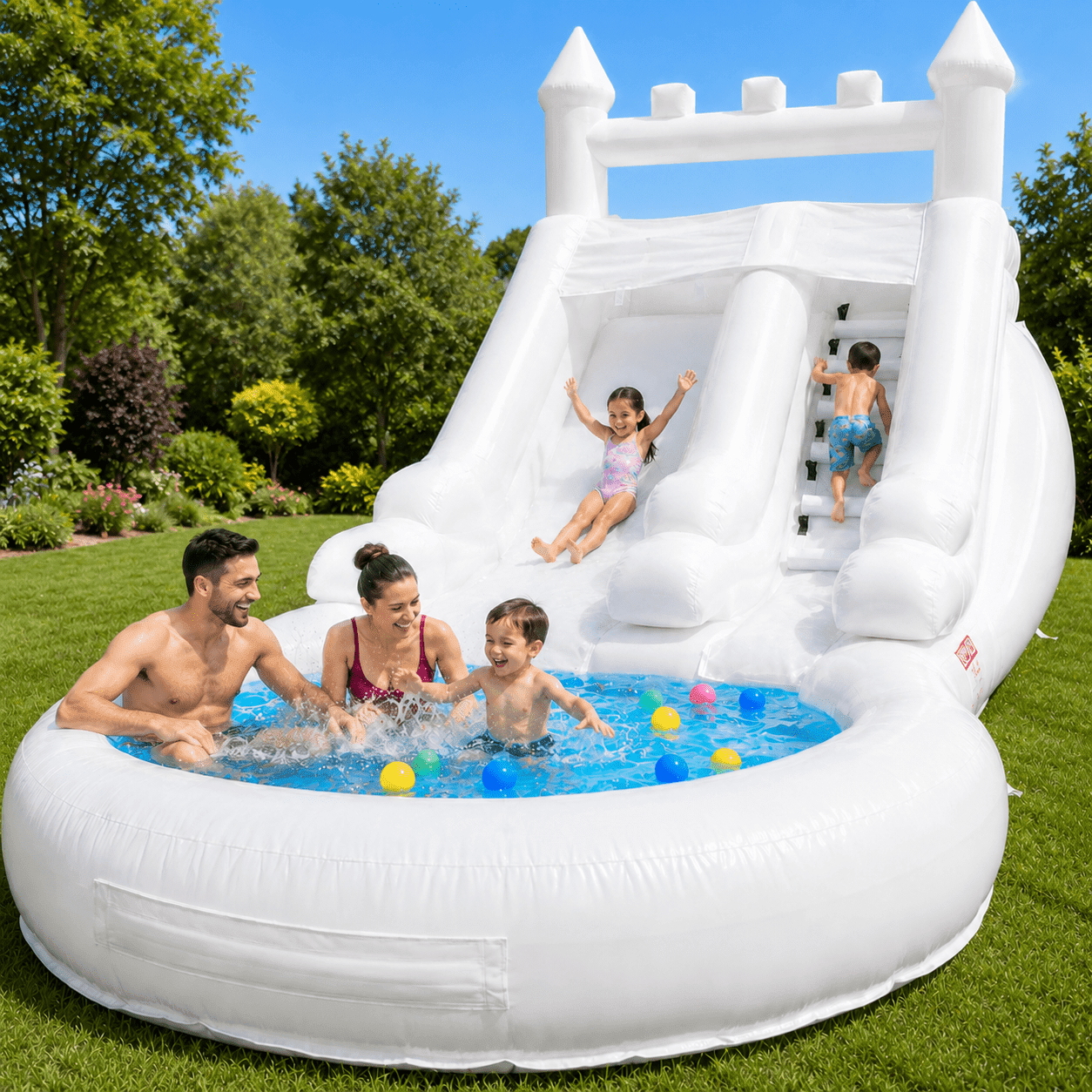 Connsann 13' x 21' Commercial-Grade White PVC Inflatable Water Slide with Splash Pool & 750W Air Blower for Backyard Parties/Rental
