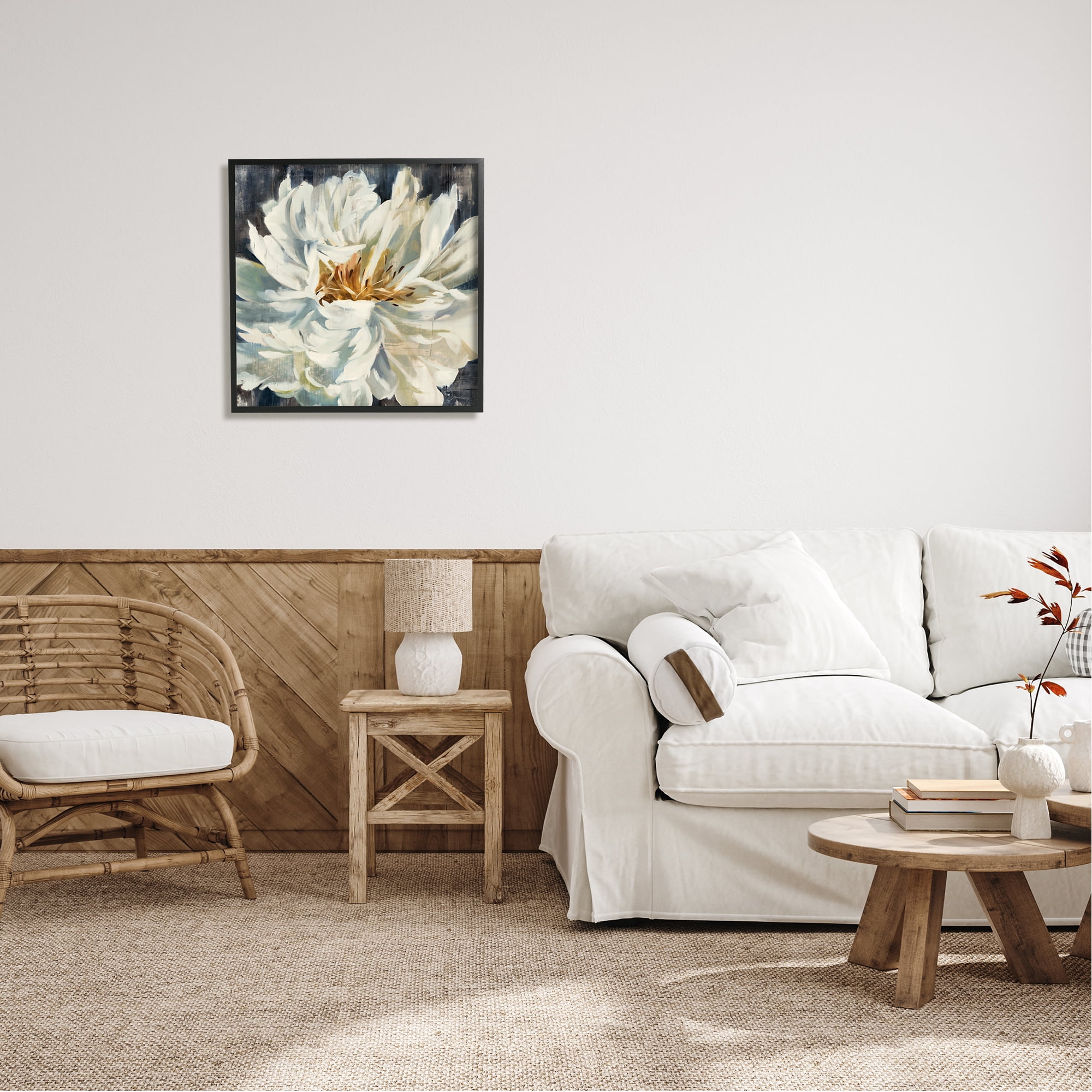 Stupell Industries White Flower Blossom Botanical & Floral Painting Black Framed Art Print Wall Art, 24 x 24