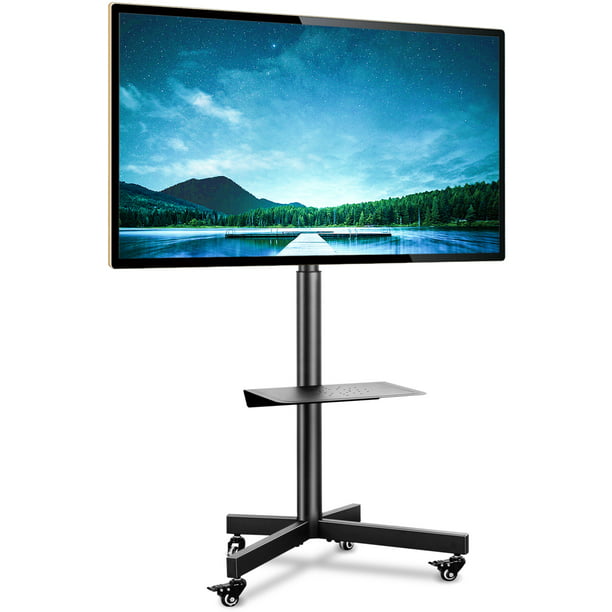 Modern Black Mobile TV Stand Computer Cart for TVs up to ...