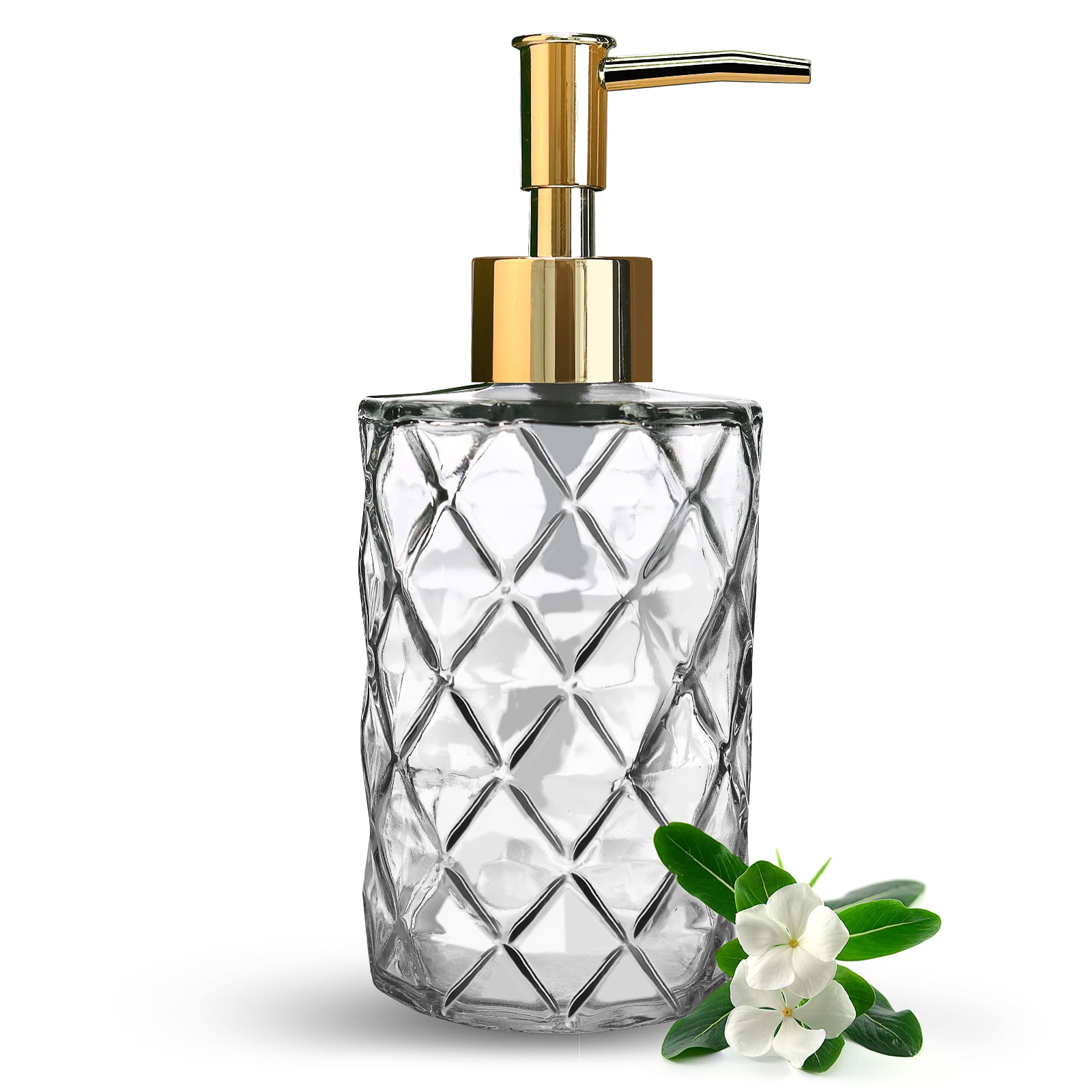 Aomota 2 Pack Glass Soap Dispenser Diamond Design , 12 Ounce Kitchen Soap  Dispenser for Bathroom, Hand Soap, Dish Soap (Clear and Grey) 