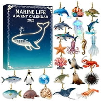 2025 Marine Life Advent Calendar, 24 Pcs Ocean Animal Ornaments for Christmas Tree, Unique Marine Life Themed Holiday Countdown Calendar Gift for Families, Ocean Lovers