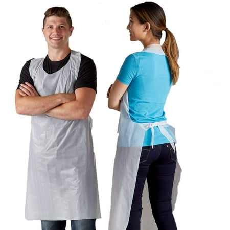 

Feiona Poly Aprons 100 pack Plastic Apron Large White Protective Apron for Commercial or Household Use - Throw Away for Hair Salon Spa or Art Studio