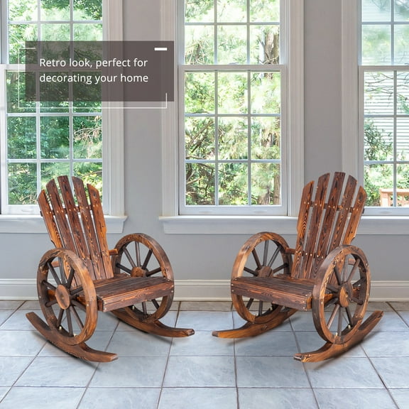 UBesGoo Wood Outdoor Comfortable Backrest Rocking Chair, Carbonaized (Set of 2 Pieces)