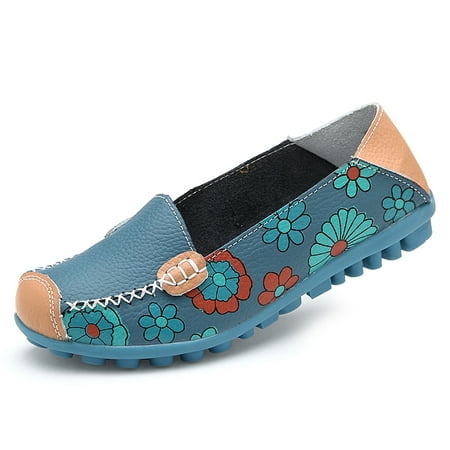 

Ablanczoom Womens Comfortable Leather Floral Print Flats Casual Driving shoes