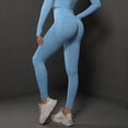thumbnail image 6 of OSOLU New Knitted Seamless Push Up Tight Yoga Pants For Women High Waist And Show Running And Fitness Pants Workout Stretchy Running Tummy Control Joggers Bottoms Sky Blue L, 6 of 7