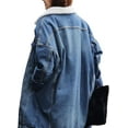 thumbnail image 4 of Women's Thick Fleece Lined Button Down Mid Long Quilted Denim Jacket Overcoat, 4 of 5