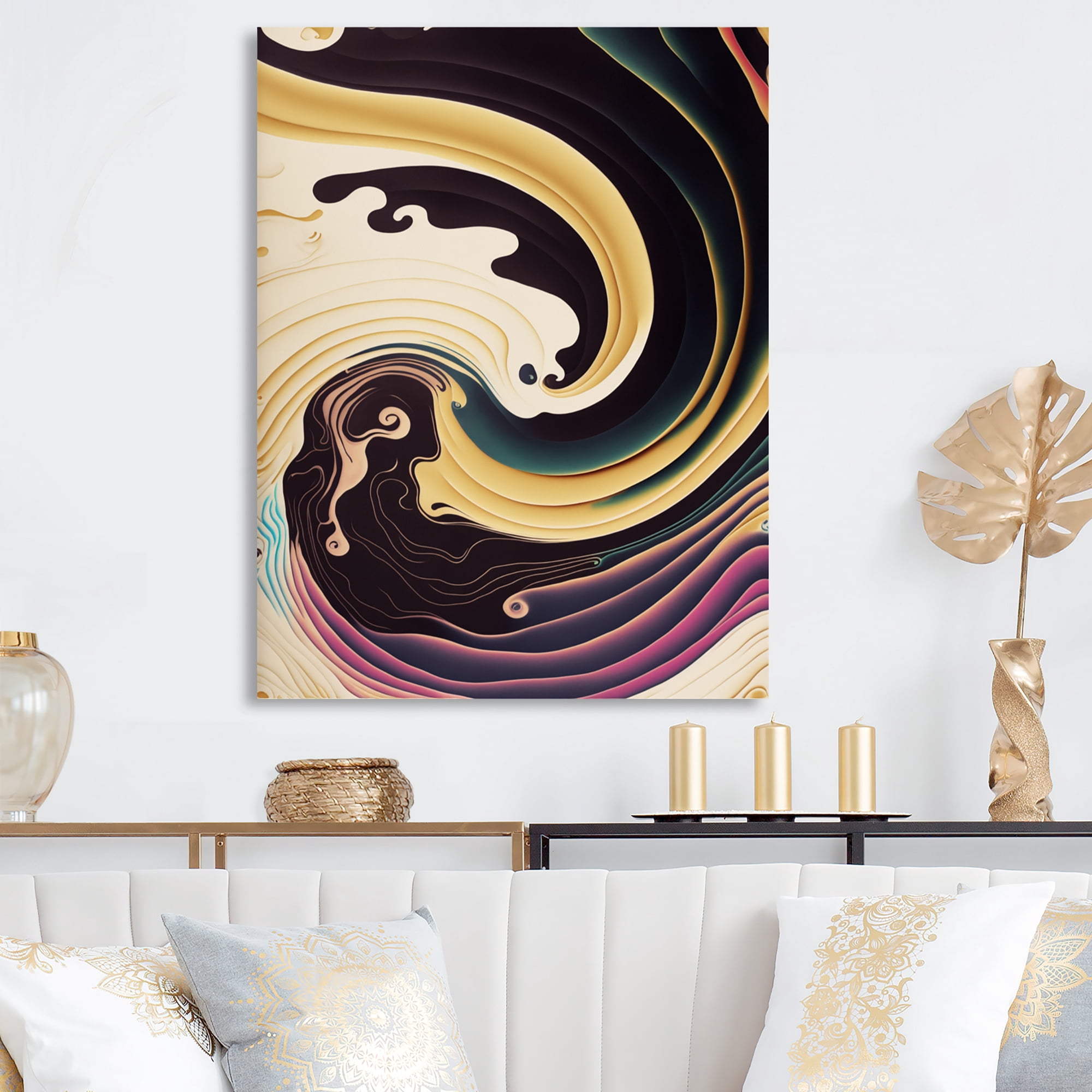 Designart Purple, Gold And Blue Swirl III Canvas Wall Art