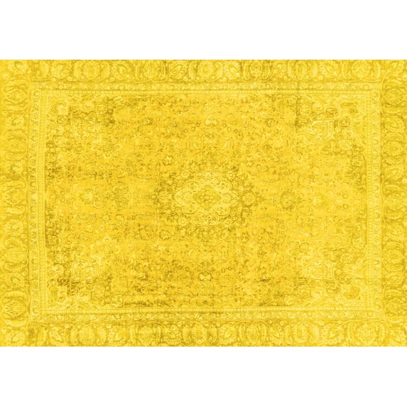 Ahgly Company Machine Washable Indoor Rectangle Abstract Yellow Modern Area Rugs, 2' x 4'