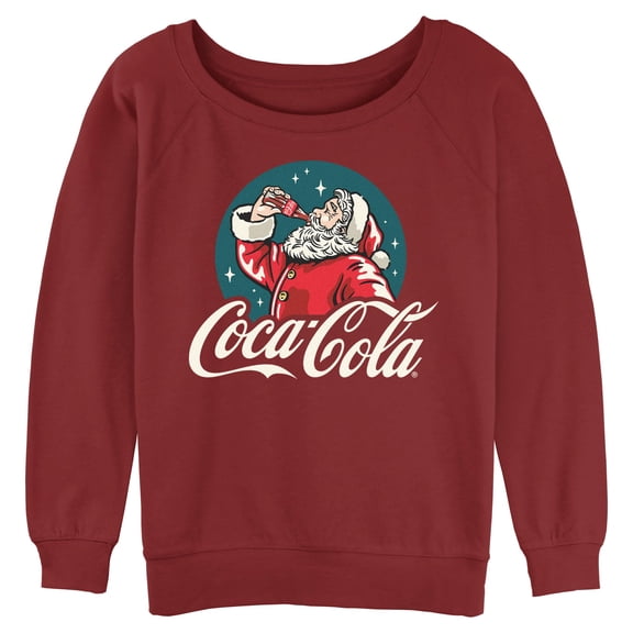 Juniors Coca Cola Christmas Santa Drinking Classic Sweatshirt